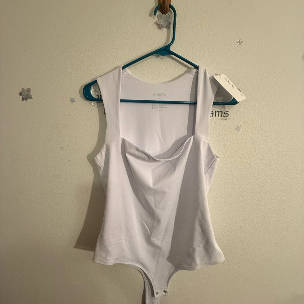 White Women’s Sexy Sleeveless Square Neck Double Lined Basic Bodysuit Tank Tops - Picture 6 of 8